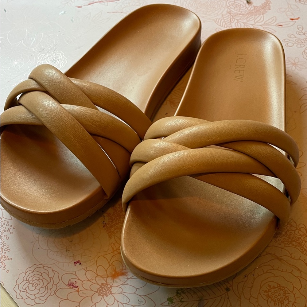 J. Crew Beige Braided-Strap Slide Sandals